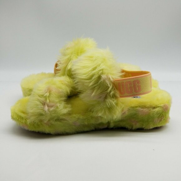 UGG Oh Yeah Fuzz Yellow Slide Sandals Womens Size 8 Fuzzy Plush Slippers - Picture 2 of 6